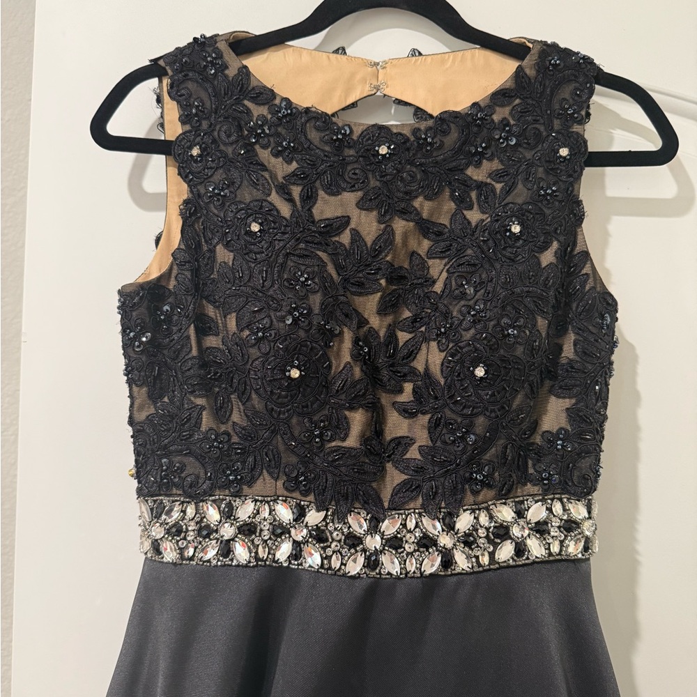 JOVANI Elegant Long Black Embellished Gown